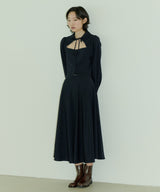 HIGH WAIST FLARE MAXI SKIRT - NAVY (6689408450678)