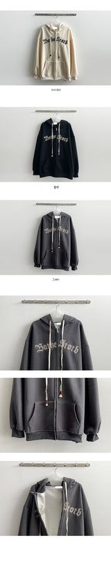[Fleece] Vintage Lettering Hooded Zip-Up