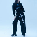 クロスラップスカートパンツ/1 0 cross wrap skirt pants - BLACK