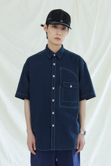 UTILITY CURVED POCKET OXFORD 1/2 SHIRT NAVY (6561040367734)