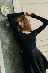 Pearl Ribbon Wrap Skirt - Black