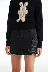 チェリープラネットデニムスカート / CHERRY PLANT DENIM SKIRT [BLACK]