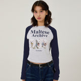 マルチーズアーカイブラグラン長袖Tシャツ