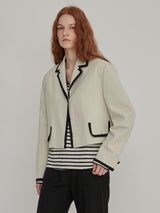 Tape trimming jacket - Cream (6671634563190)
