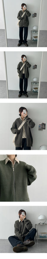 パッドツーウェイラウンドニットジップアップ / Pad Two-Way Round Knit Zip-Up