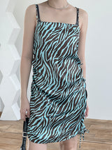 サテンゼブラシャーリングドレス/Satin Zebra Shirring Dress (2color)