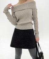 フラッシュオフザショルダーニット / Flash Off-the-shoulder knit (3color)