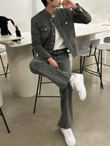 セミオーバーサイズチャイナセットアップデニムパンツ / LMN Semi-Oversized China Setup Denim Pants (Gray)