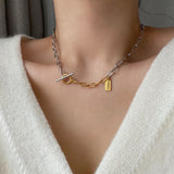 2トーントグルバーボールドチェーンショートネックレス / lx Two Tone Toggle Bar Bold Chain Short Necklace