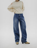 no.535 ピンタックミディアムデニムパンツ/no.535 Pintuck Medium Blue Denim Pants