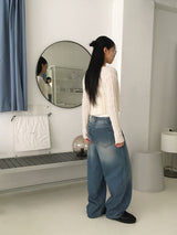 Techi string washed wide denim pants
