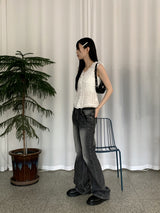ジャケットレースパンチングy2kピンタックオフショルダースリーブレスブラウス / Jacket lace punching y2k pintuck off shoulder sleeveless blouse
