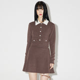 Haley Collar Knit Cardigan [BROWN] (6638359085174)