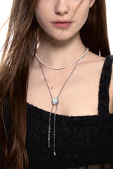 NO.478 [SILVER] CIRCLE CODE LOCK PEARL NECKLACE