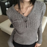 Zsi slim twist V-neck long sleeve knit