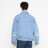 [UNISEX] Elbow Drawing Smile White Clip Jean Jacket_Black (6697575252086)