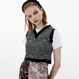Tweed Crop Vest [Black] (6612243808374)