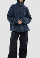 ケーブルハイネックジップアップカーディガン / Cable high neck zip-up cardigan (6color)