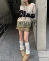 Tassel coloring stripe knit