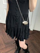 ウィロンシフォンキャップスリーブボタンプリーツフレアミニワンピース / Willon Chiffon Cap Sleeve Button Pleated Flare Mini One Piece