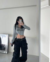 Star cropped mini hoodie zip-up