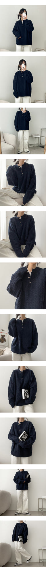Berin Henley Neck button twisted knitwear