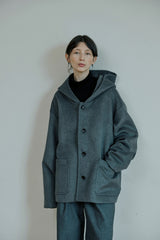 ウールフードコート/unisex wool hood coat gray