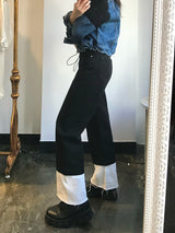 SEMI WIDE FIT BLACK+WHITE DENIM PANTS [17723]