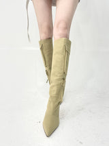 1028. Cargo stiletto long boots heel (2color)