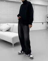 キャットオーバーサイズドフィットワイドデニムパンツ / [Unisex] Cat Oversized Fit Wide Black Denim Pants