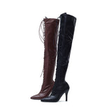 Thigh High Lace-Up Heel Boots(Black)