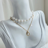 Elegant Layered Pearl Choker Necklace - Gold color