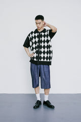 デニムワイドカーブフィット2タックバルミューダパンツ / DENIM WIDE CURVE FIT TWO TUCK BERMUDA PANTS INDIGO