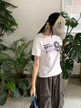 ドップラーナンバーナインレタリングセミクロップ半袖Tシャツ/Doppler Number Nine Lettering Semi-cropped Short Sleeve T-shirt