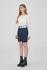 ベルトセット４パートクロップドデニムパンツ/ BELT SET 4 PART CROPPED DENIM PANTS [6812]