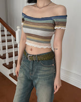 クレヨンオフショルダーニットTシャツ / Crayon Off Shoulder Knit T-shirt (2color)