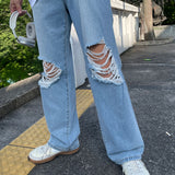 ニーカッティングワイドデニムパンツ