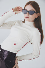 カラーラインハーフネックTシャツ / Color Line Half Neck T-Shirt [Ivory]