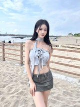 1011. Vintage punching leather mini sk