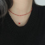 コーラルシルバーボールチェーンネックレス / Coral Silverball Chain Necklace
