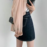 コントラストスティッチデニムミニスカート / Contrast Stitch Dark Blue Denim Mini Skirt