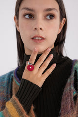 Chubby heart pendant surgical open ring (red)チャビーハートペンダントサージカルオープンリング/