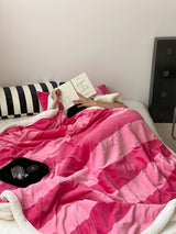 Retro stripe microfiber lamb fleece blanket - 150x200cm - Pink