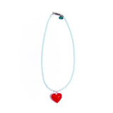レッドハートビーズネックレス / RED HEART SKYBLUE BEADS NECKLACE