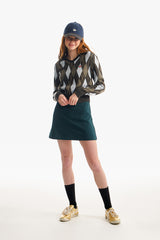 スモールチェリーアーガイルカラーニット／SMALL CHERRY ARGYLE COLLAR KNIT [GRAY CHARCOAL]