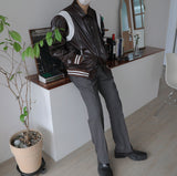 ASCLO Shine Leather Varsity Jacket (3color) (6687744884854)