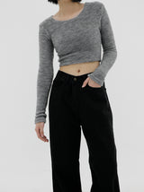 UネックファークロップTシャツ/U Neck Fur Crop T-shirt (4color)