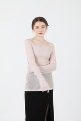 シースルーバックスリットロングスリーブニット / See-Throught Back Slit Long Sleeve Knit Beige