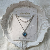 Blue Crystal Heart Layered Necklace