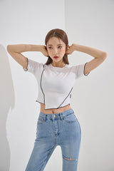 アンバランスクロップTシャツ/TOP(9190) VV Unbalance Crop Tee